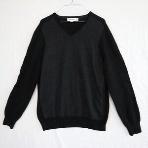 Calvin Klein Sweater Mens XL Merino Wool Blend Pullover V-Neck Gray Long Sleeve
